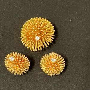 Vintage Marcel Boucher Sea Urchin Starburst Brooch & Earrings Rhinestone